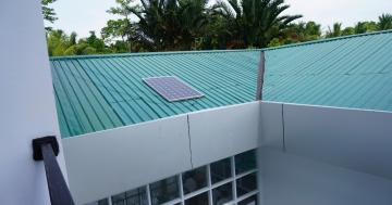 A solar panel in the Puskesmas. The building is new and capacious, but no proper electricity and water access yet available.